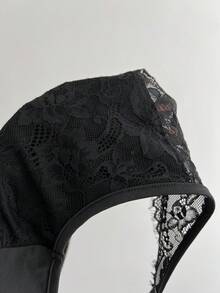 Elamini Blusa estiva sexy da donna con patchwork in pizzo e senza maniche - nero - Visualizzare 4