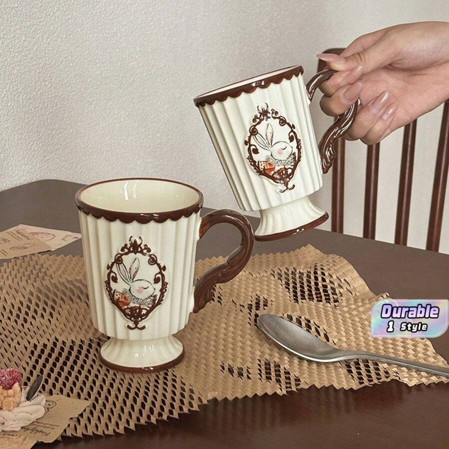 1 Buah Cangkir Kopi Kelinci Hera Bergaya Retro, Dengan Sendok, Cangkir Teh Bunga Romantis Prancis Gaya Pertengahan Abad yang Indah untuk Teh Sore, Keramik Rumah Tangga. - MultiWarna - View 1