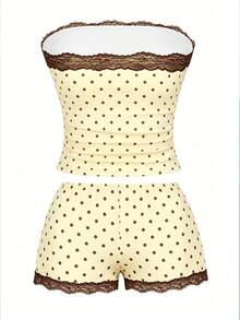 INAWLY Solva Set 2 Potong Model Bandeau Motif Polkadot Kuning & Cokelat dengan Hiasan Pita dan Renda - Kuning - View 3