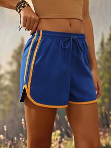 Exploreva Women's Drawstring Waist Loose Outdoor Trail Running Shorts Baby Blue Summer Modest Trail Run Outfit - Navy Blue - View 4