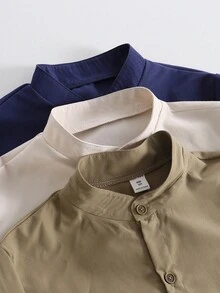 SHEIN 3pcs/Set Boys' Casual Multi-Color Collared Shirt, Suitable For Daily, Commute, Vacation Wear, Minimalist Texture, Comfortable - Multicolor - View 4