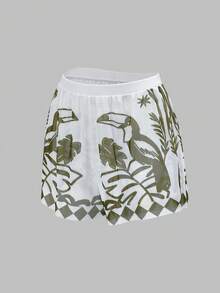 Swim Oasis 女款棕櫚樹印花連身泳衣，附外罩衫與短褲 - 軍綠色 - 查看 7