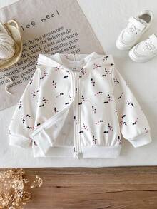 SHEIN Vintaside Kids 女嬰休閒可愛純色保暖內裡連帽拉鍊外套，適合秋冬，白色 - 彩色 - 查看 8