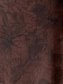 Comfortcana 春夏紮染花卉網格印花喇叭袖V領度假休閒大尺碼A字洋裝 - 棕色 - 查看 5