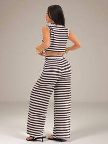 SHEIN PETITE 2pcs/Set Women Striped Camisole And Pants, Casual Summer Outfit - Multicolor - View 5