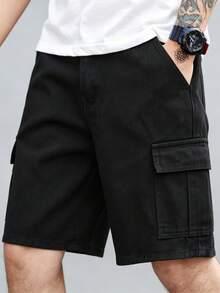 Manfinity Homme Men's Denim Wide Leg Shorts - Black - View 3