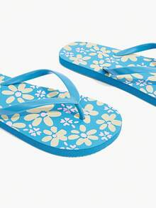 Grefit Sandalias de dedo con estampado de leopardo, zapatos de triángulo para vacaciones de verano en la playa, pantuflas cómodas para usar en casa - Azul cielo - Ver 11