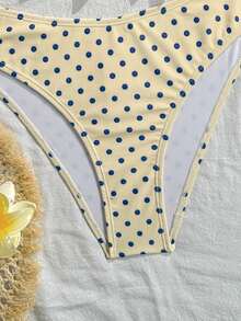 Swim Mod Women's Summer Beach Polka Dot Spaghetti Strap Bikini And Triangle Bottom Two-Piece Swimsuit Set - Pale Yellow - View 6