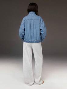 Athîral Denim Women's Long Sleeve Zipper Front Casual Denim Jacket - Medium Wash - View 2