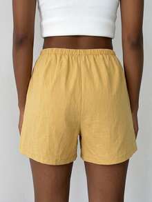 Livesso Women's Drawstring Waist Casual Daily Home Shorts - Camel - View 2