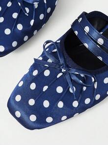 MOTF PREMIUM Zapatos planos casuales cómodos de moda vintage con decoración de lazo para Navidad y primavera - Azul oscuro - Ver 5