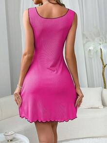 SHEIN Women's Bow Decor Ruched Nightgown - Hot Pink - View 2