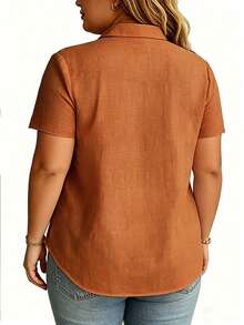 Linhara CURVE Large-Sized Woven Embroidered Casual Summer Shirt For Vacation - Orange - View 2
