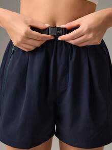 OutZeal Women Sports Black Shorts Gym Casual Travel Elastic Waist With Adjustable Belt Multi-Pocket Active Bottom Summer Spring - Black - View 9