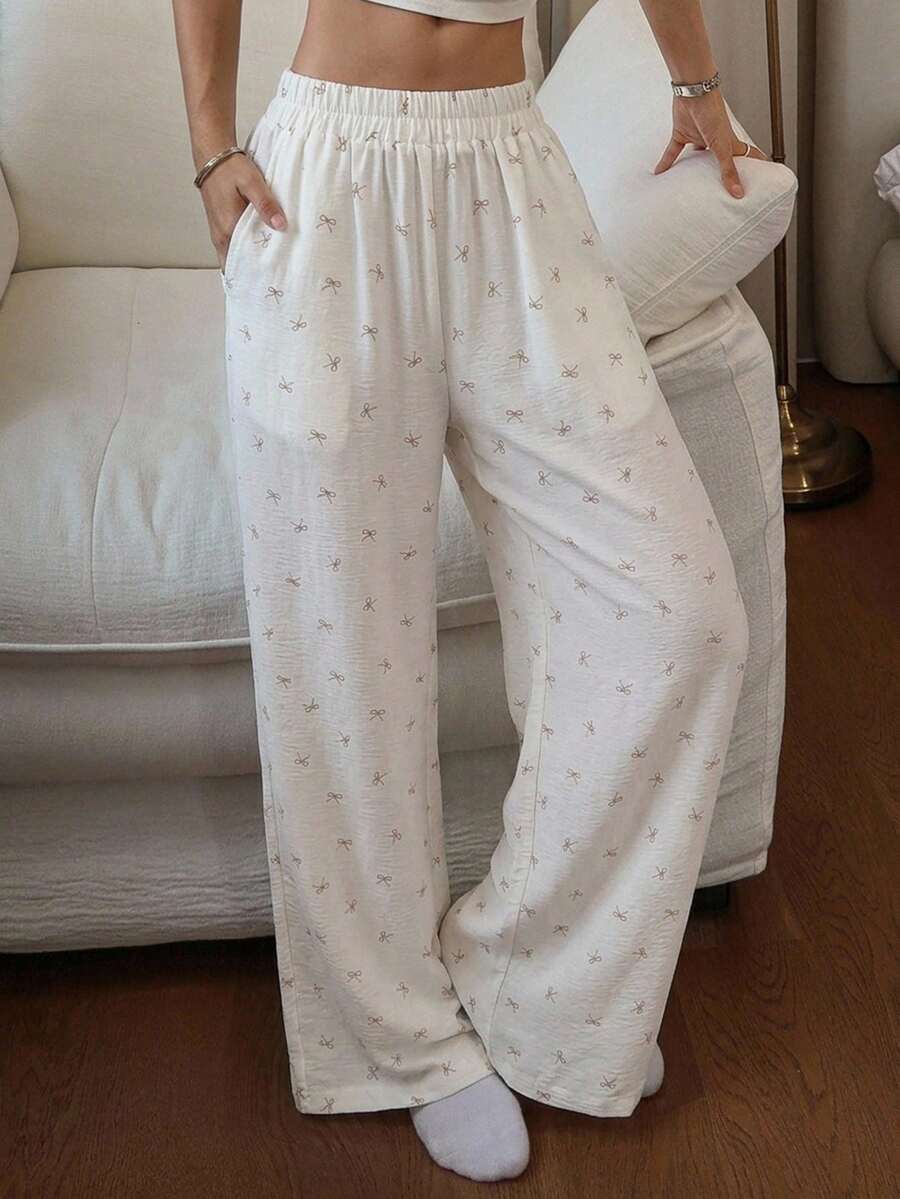 DAZY Women's Striped Star Print All-Over Loose Straight Leg Long Pajama Pants - White - View 1