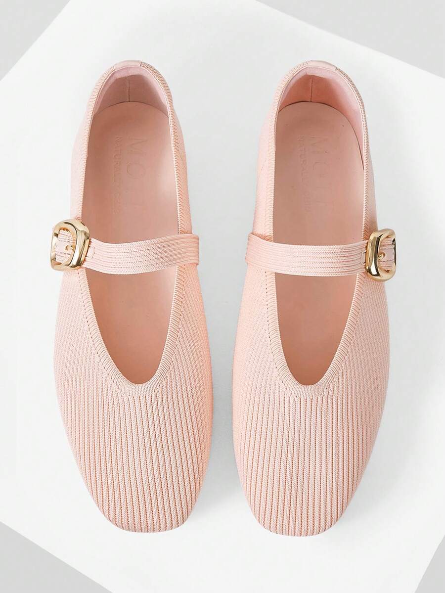 MOTF PREMIUM WOMEN SQUARE TOE BUCKLE STRAP FLATS FOR CHRISTMAS - Baby Pink - View 1