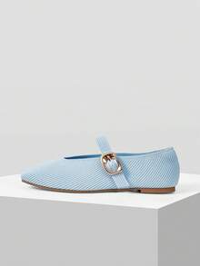 MOTF PREMIUM WOMEN SQUARE TOE BUCKLE STRAP FLATS FOR CHRISTMAS - Light blue - View 3