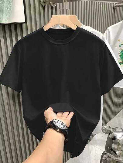 Manfinity Dauomo メンズ ブラック クルーネック 半袖 ベーシック カジュアルTシャツ