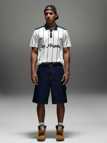 Sport MetroGents Kaos Polo Olahraga Lengan Pendek Pria dengan Motif Garis-Garis dan Huruf - MultiWarna - View 3