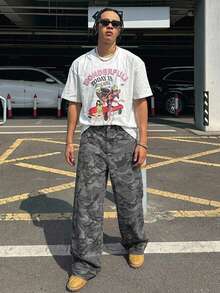 DAZY Spring Camouflage Men's Pocket Wide Leg Jeans - Multicolor - View 3