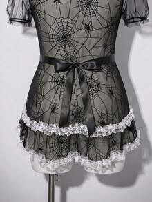 AltCore Lencería sexy de encaje patchwork transparente para citas, talla grande - Negro - Ver 5