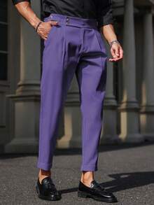 Manfinity Mode Men's Solid Color Minimalist Casual Formal Pants, For Fall Formal - Purple - View 4