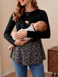 SHEIN Maternity Casual Color Block Nursing Long Sleeve T-Shirt For Autumn Wear Fall - Multicolor - View 9
