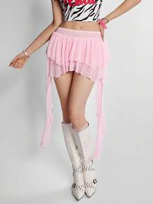 INAWLY Women's Mini Skirt, Retro Disco Sexy Y2k Style, Cute Pink Summer Night Out Party Date Vacation, Music Festivals, Casual Street Fashion - Pink - View 1