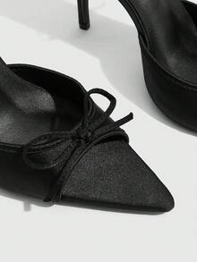 CUCCOO SZL Sandalias de tacón alto de moda para mujer con punta, lazo decorativo y correa negra - Negro - Ver 4