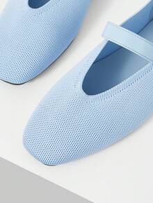 MOTF PREMIUM PU LEATHER BUCKLE MARY JANE FLAT SHOES FOR CHRISTMAS SPRING SHOES - Light blue - View 5