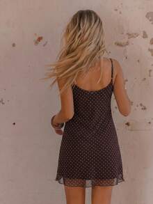 Aralina Vestido mini sexy de malla rosa con volantes y estampado animal para verano e invierno - Marrón - Ver 2