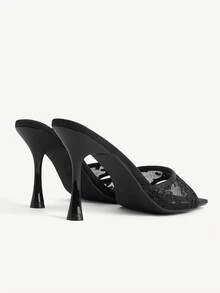 CUCCOO CHICEST 女款優雅蕾絲方跟高跟涼鞋 字帶設計 - 黑色A - 查看 6