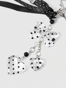 ROMWE Kawaii 1 pezzo Ciondolo per borsa a forma di stella marina con pois neri e oro, dolce e fresco, con catena di perle e portachiavi, accessori per borsa a forma di cuore per ragazze - nero - Visualizzare 3