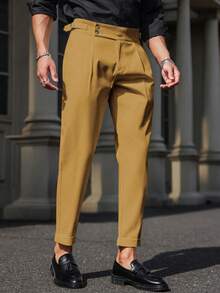 Manfinity Mode Pantalones de unicolor minimalistas casuales y formales para hombre, para otoño formal - Amarillo - Ver 3