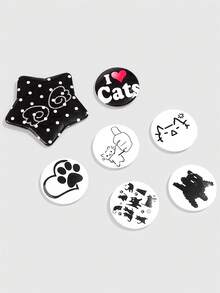 ROMWE Kawaii 7件裝可愛黑貓翅膀圖案胸針，裝飾針章，適合返校季、音樂節、生日與節日的完美禮物 - 彩色C - 查看 4