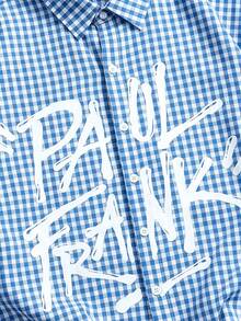 ROMWE MEN Paul Frank X ROMWE 男士夏季休閒格子卡通印花襯衫 - 藍色 - 查看 4