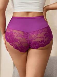 LustreForm 1 pieza Panty de talla grande con aplicación de encaje - Morado - Ver 1