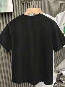Manfinity Dauomo 男士黑色圆领短袖基本款休闲T恤 - 黑色 - 查看 2