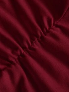 SHEIN Girlism Kaos Anak Perempuan Remaja Model Slim Fit Kasual Leher Bulat Lengan Pendek dengan Detail Kerut di Samping dan Ikat Rambut - Burgundy - View 3
