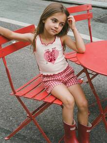 Hapijoa Young Girl Summer Casual Heart Cherry Print Contrast Trim Tank Top - White - View 2