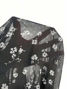 Comfylo 大尺碼女款花卉印花百褶休閒派對洋裝 - 彩色 - 查看 3