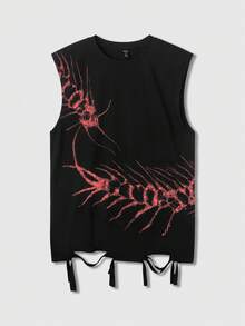 ROMWE MEN Street Life Men's Fashion Animal Print Contrast Color Tassel Hem Tank Top - Black - View 7