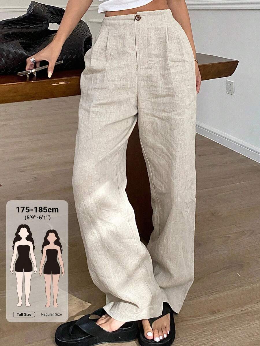 Livesso Tall 女款百褶寬鬆亞麻風休閒長褲,適合高個女性 - 白色 - 查看 1