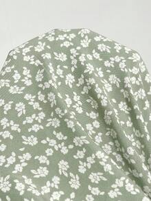 SHEIN Frenchy 女款碎花荷葉邊開衩長裙 - 綠色 - 查看 7