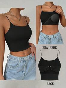 Allurite Women's Metal Buckle Padded Cami Top - Black - View 3