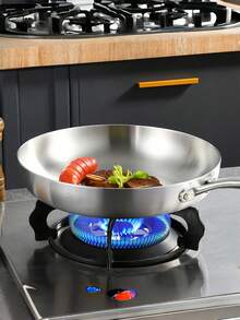 1pc 304 Stainless Steel No Coating Non-Stick Frying Pan Gas & Induction Cooktop Compatible For Steak Cooking Kitchen Cookware - View 2