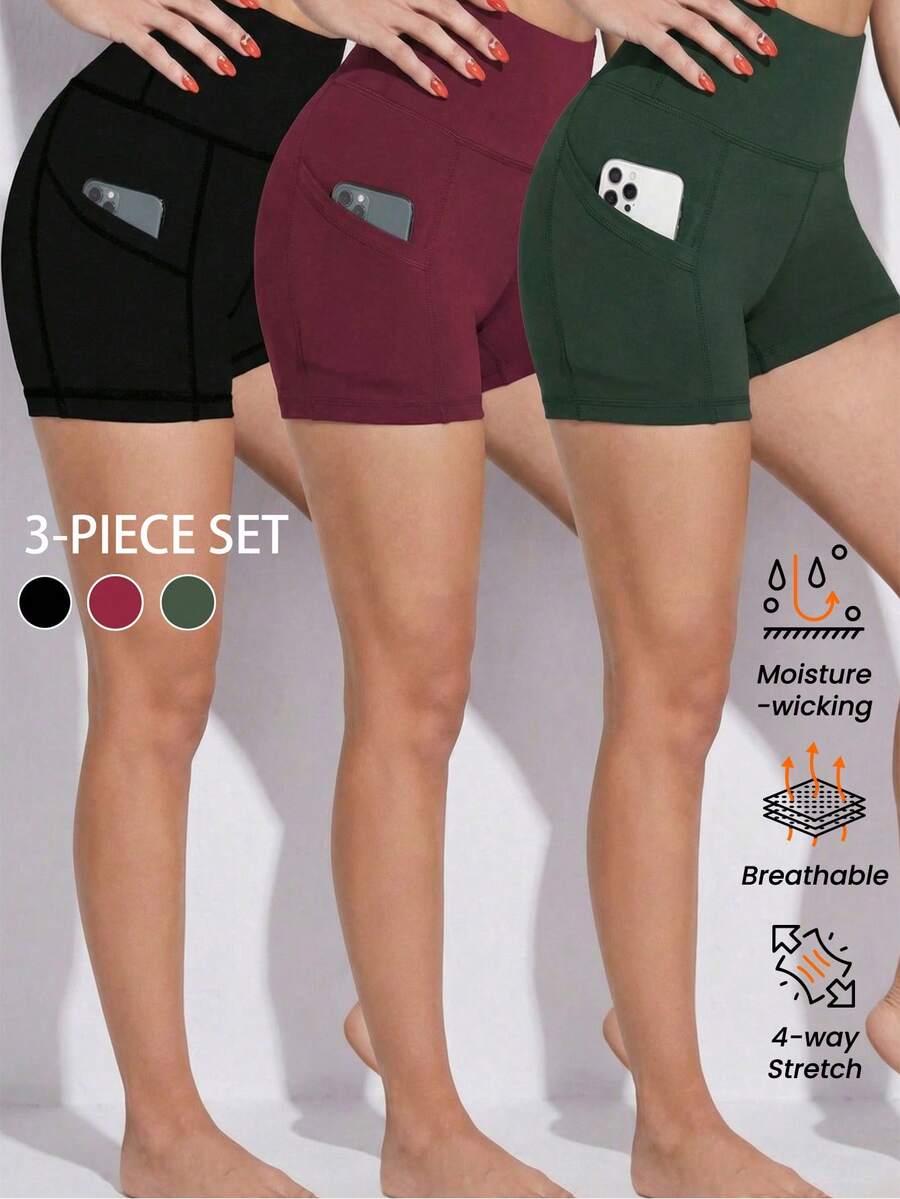 Powerista Pantalones cortos deportivos sin costuras de cintura alta de unicolor - Multicolor - View 1