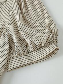 Franclia Plus Size Casual Striped Cinched Waist A-Line Blouse - Multicolor - View 4