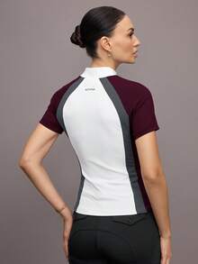 Activina Women's Contrast Color Patchwork Short Sleeve Equestrian Top - White - View 4
