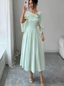 Elenzga Women's New 3D Floral Casual Elegant Dress - Green - View 4